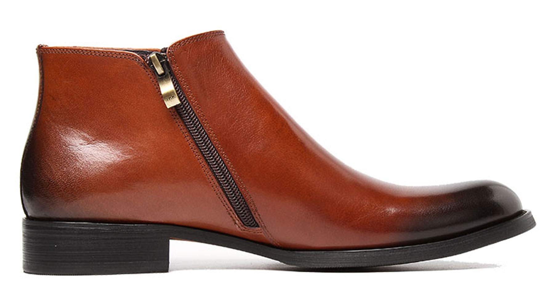 Santimon Men's Chelsea Boots - Genuine Leather Dress Boots with Side Zipper for Men | Black & Tan | Stylish & Comfortable for Work, Casual & Night Out