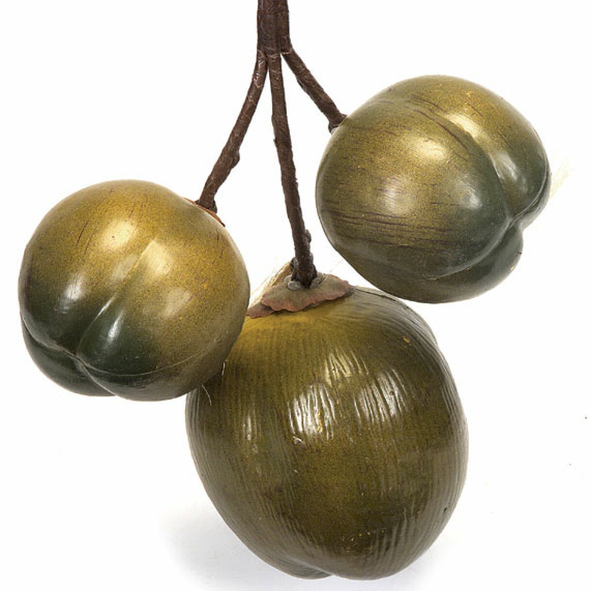 17 Pack Artificial Coconut Cluster Decor - Green & Brown Faux Coconut Bunches for Tropical Party, Wedding, Home & Garden Decorations