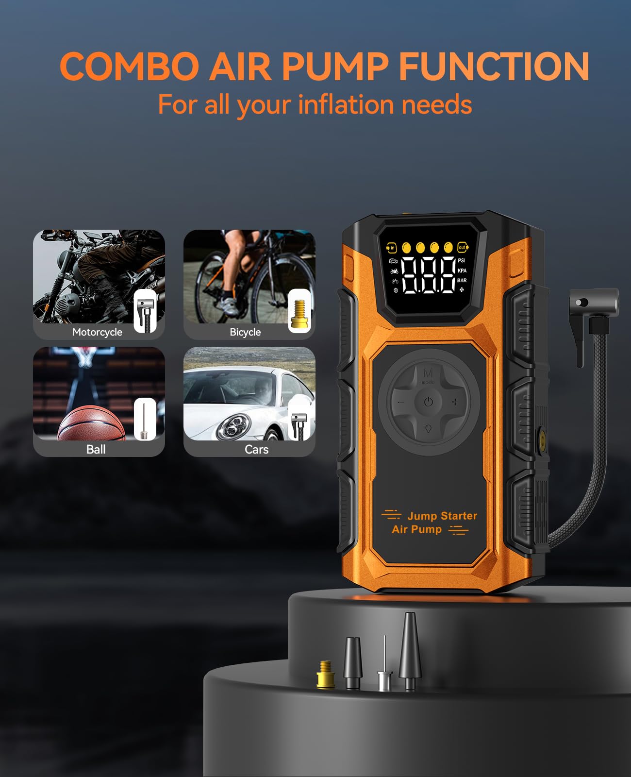 4000A Portable Jump Starter with Air Compressor - 12V Car Battery Charger & 150 PSI Tire Inflator for Gas/Diesel Vehicles (Up to 8.5L Gas & 7.0L Diesel) - Emergency Roadside Assistance & Winter Travel Essential