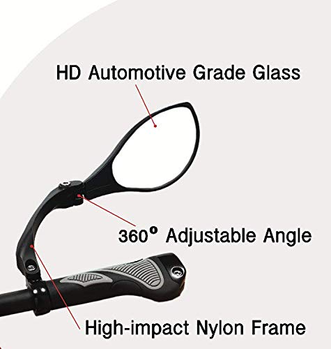 Hafny HD Blast-Resistant Bike Handlebar Mirror - Adjustable Rotatable Rearview Bicycle Mirror with Crystal Clear Glass (HF-M902RS-FR01, Silver Right) for Safe Cycling on Roads and Trails