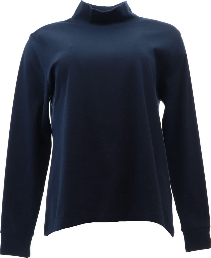 Lands' End Women's Relaxed Long Sleeve Mock Neck Top - Radiant Navy PL 475633 | Comfortable Casual Wear for Work & Everyday Outfits