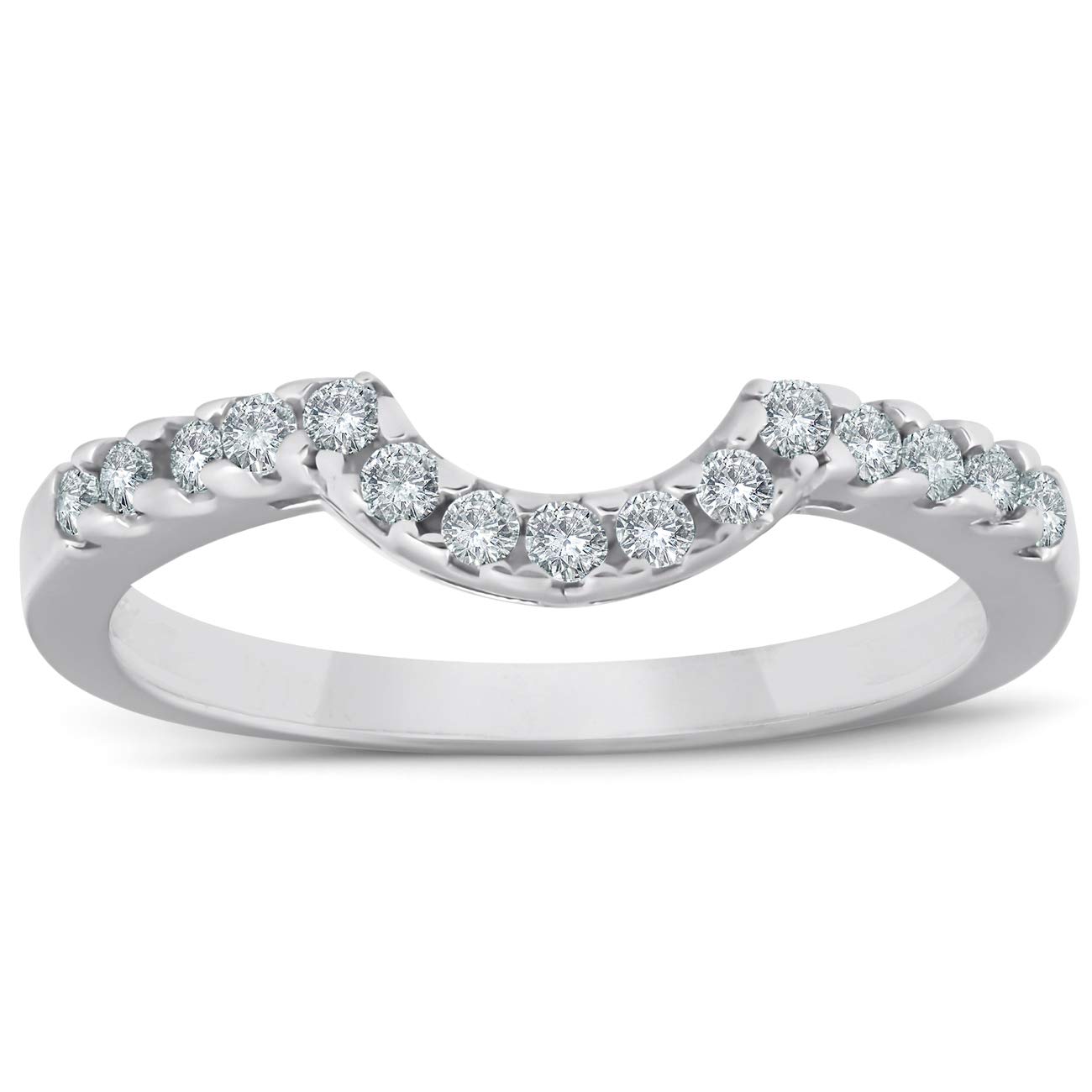 1/4 Carat Curved Diamond Notched Wedding Ring Enhancer in 14K White Gold - Perfect for Bridal Sets, Anniversary Gifts & Special Occasions
