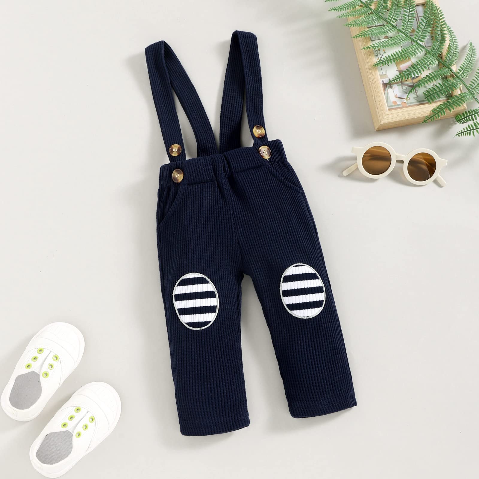 Baby Boy Clothes Set - Newborn Fall Winter Outfit with Long Sleeve Striped Romper, Overalls, Suspenders & Hat | Warm Winter Baby Clothes for Boys 0-24 Months | Perfect for Family Photos, Holiday Outings & Daily Wear
