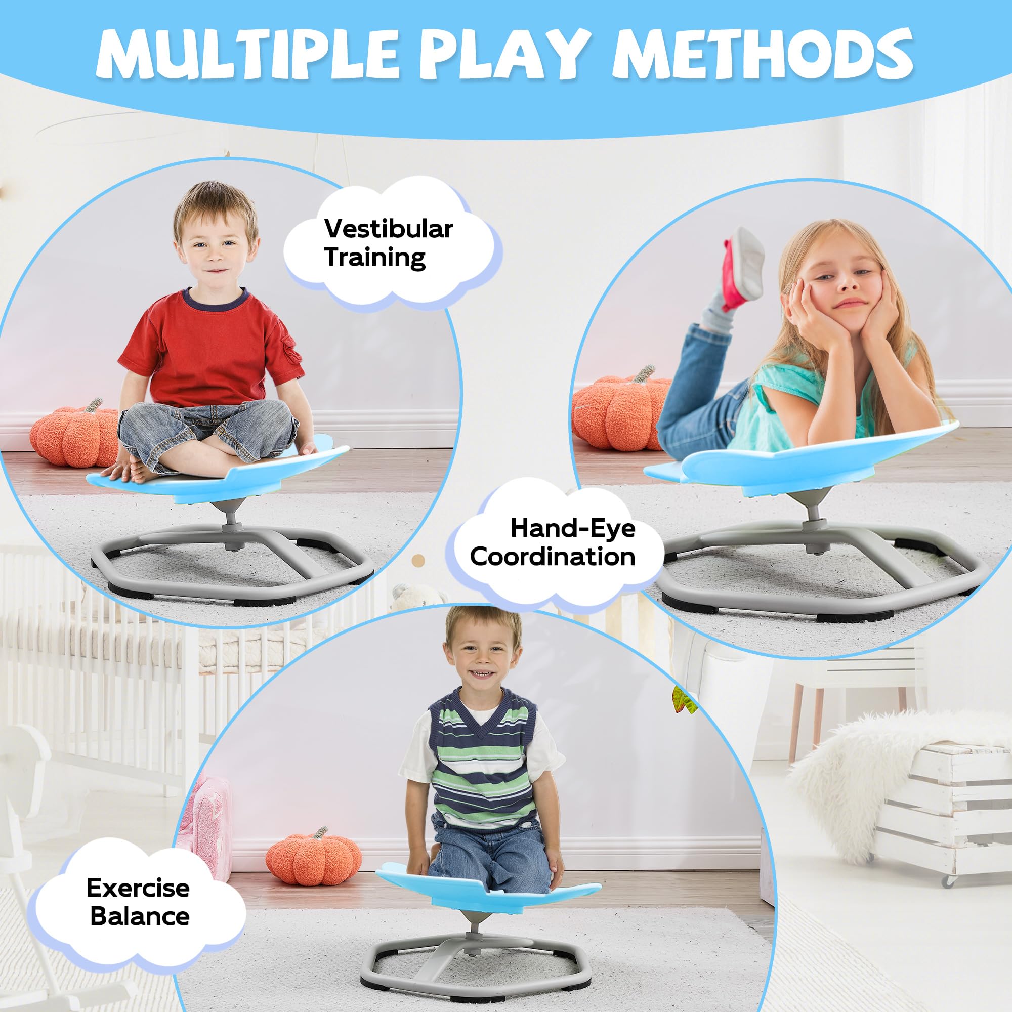 Sensory Spinning Chair for Kids with Autism - Non-Slip Swivel Chair for Body Coordination Training | Sit and Spin Toy for Sensory Development | Perfect for Home, Classroom & Therapy Use (Blue)