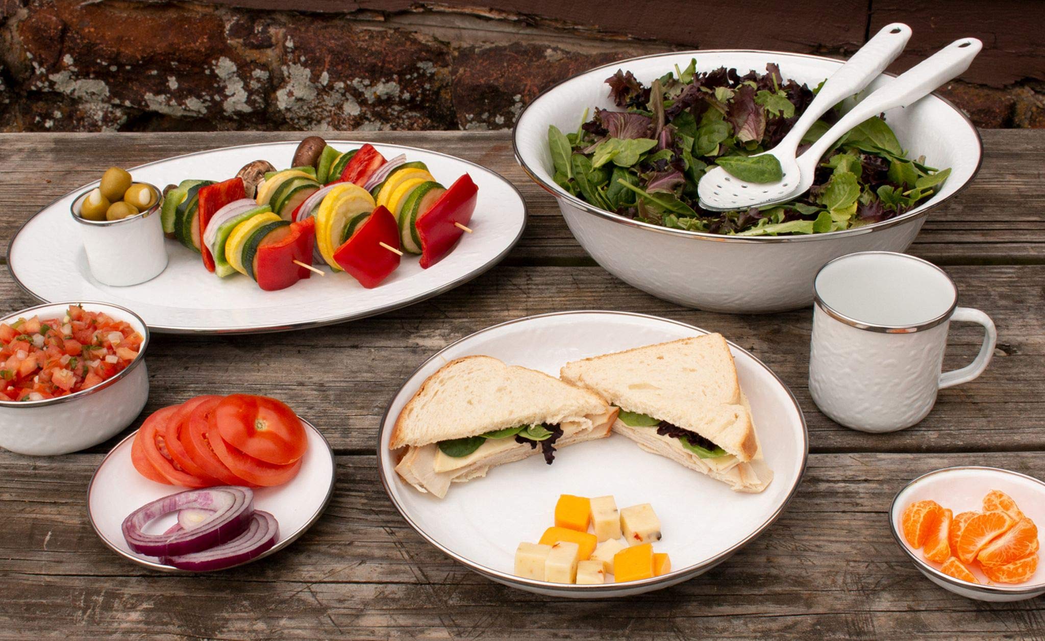 Golden Rabbit Enamelware Appetizer Plates - Set of 4 (6 Inch) - Solid White Porcelain Dinnerware - Perfect for Picnics, Camping & Vintage Style Table Settings