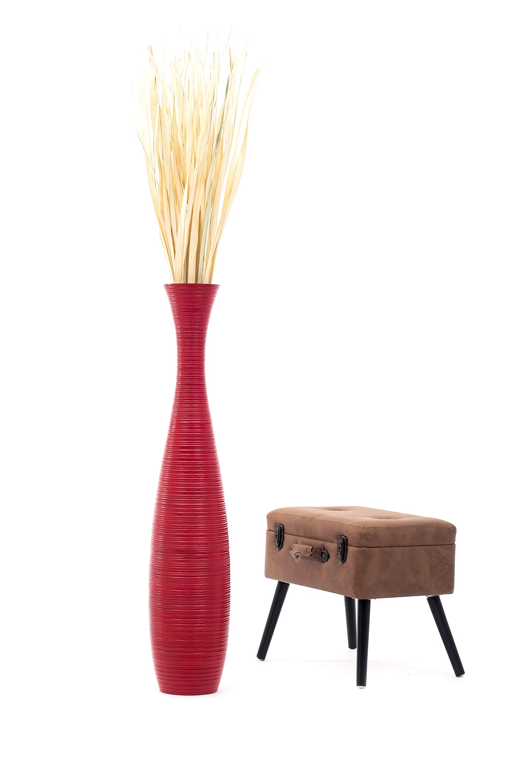 Leewadee 43 Inch Large Red Wooden Floor Vase - Farmhouse Home Decor for Flowers, Fake Plants & Pampas Grass - Perfect for Living Room, Entryway & Wedding Decor