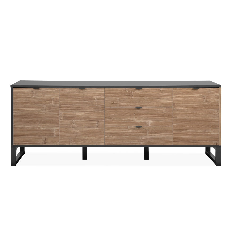 Caleb Wooden Sideboard Buffet Storage Cabinet with 3 Drawers & 3 Doors - Bamboo/Black Finish for Dining Room, Living Room, or Entryway Organization