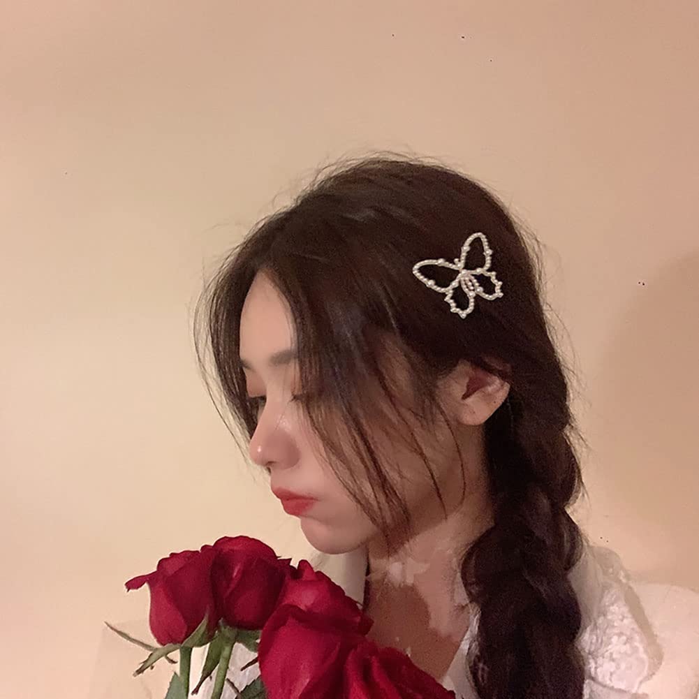 6 Pcs Pearl Butterfly Hair Clips - Elegant Hollow Hair Pins, Metal Butterfly Hair Barrettes for Women, Girls - Perfect for Weddings, Parties & Daily Hair Accessories