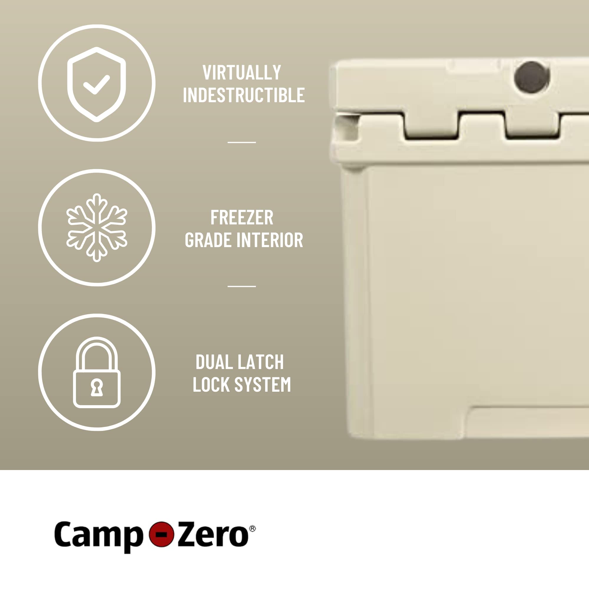CAMP-ZERO 40L-42 Quart Heavy Duty Hard Cooler Ice Chest for Camping, Beach, Picnics, Boating & Outdoor Adventures - Leakproof Design with 4 Built-in Cup Holders & Ergonomic Handles - Keep Drinks Cold for Days, Ideal for Tailgating, Fishing Trips & RV Travel