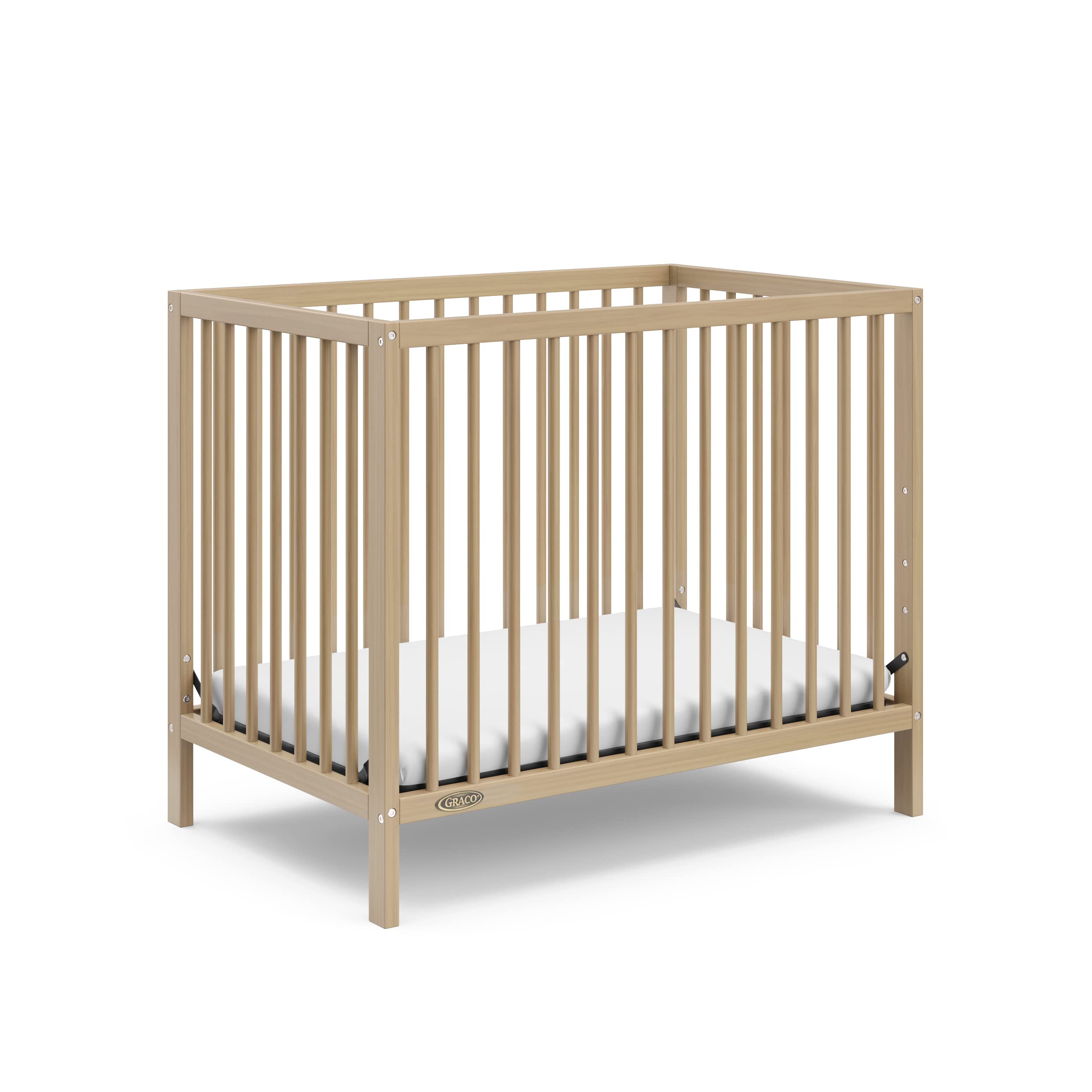 Graco Teddi 4-in-1 Convertible Mini Crib with Water-Resistant Mattress - GREENGUARD Gold Certified, Driftwood Finish | Space-Saving Nursery Solution for Small Rooms & Apartments | Includes 2.75-Inch Mattress, Easy 30-Min Assembly