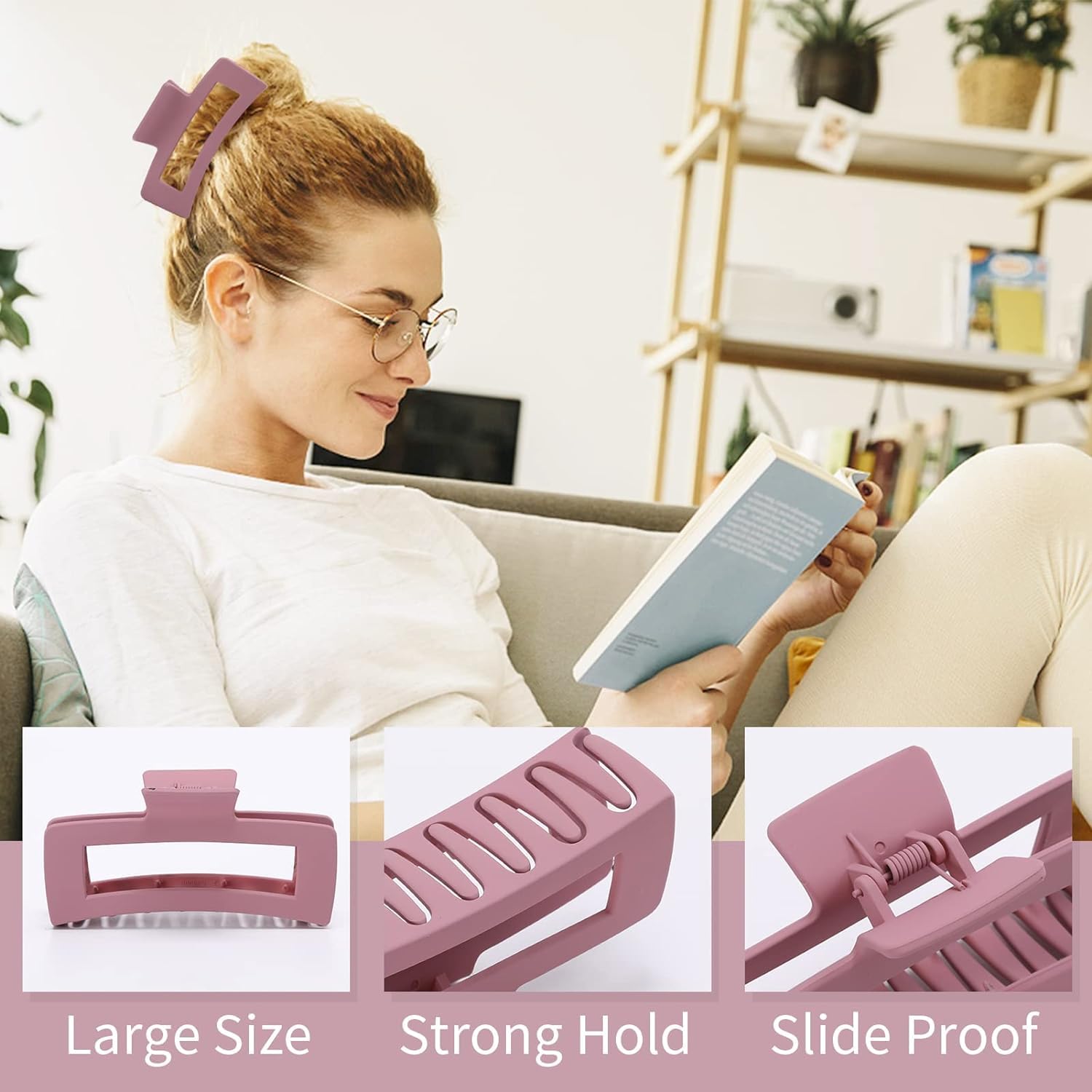 Glamifirsto Large Hair Claw Clip - 4.3 Inch Non-Slip Strong Hold Matte Butterfly Banana Barrette for Women & Girls - Perfect for Thin, Thick, and Fine Hair - Great for Workouts, Office, and Everyday Styling