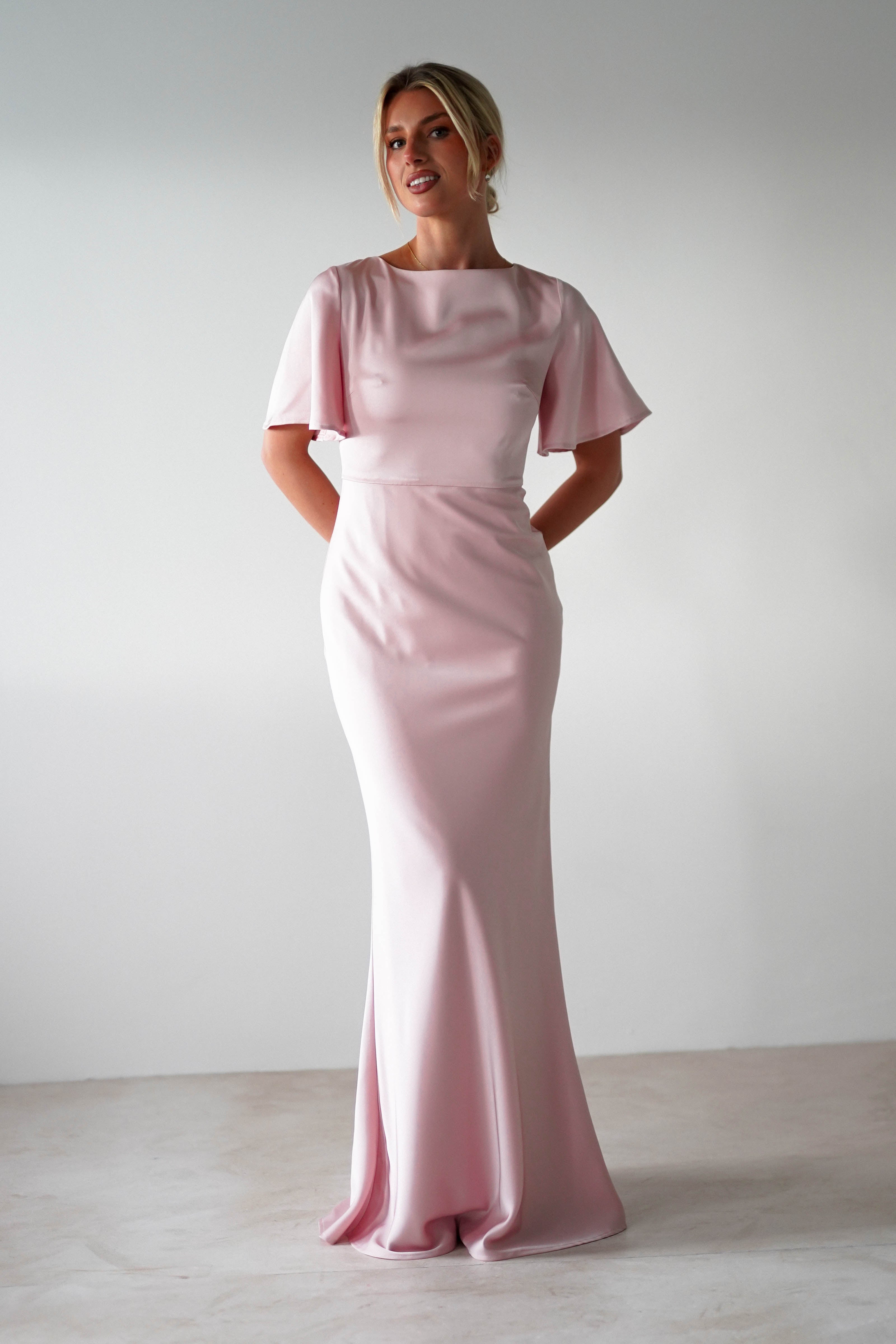 Olivia Soft Matte Satin Maxi Dress - Elegant Blush Pink Long Formal Dress for Women | Perfect for Weddings, Parties & Special Occasions