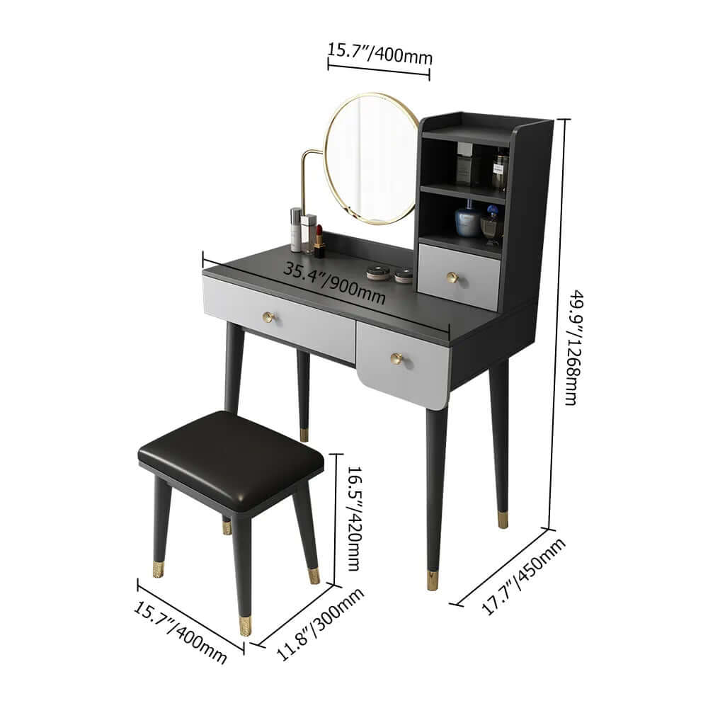 Ultic 2-Piece Minimalist Makeup Vanity Set with Mirror & Stool - Walnut Finish | Perfect for Bedroom, Dressing Room & Small Space Organization