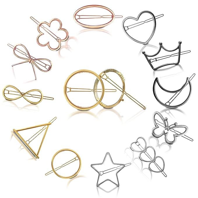 Trexee Large Metal Hair Clips - Golden Silver Bronze Butterfly Hair Accessories for Women & Girls (Pack of 8) | Moon, Triangle, Circle Hair Pins for Thick Hair Styling - Perfect for Weddings, Parties & Everyday Use