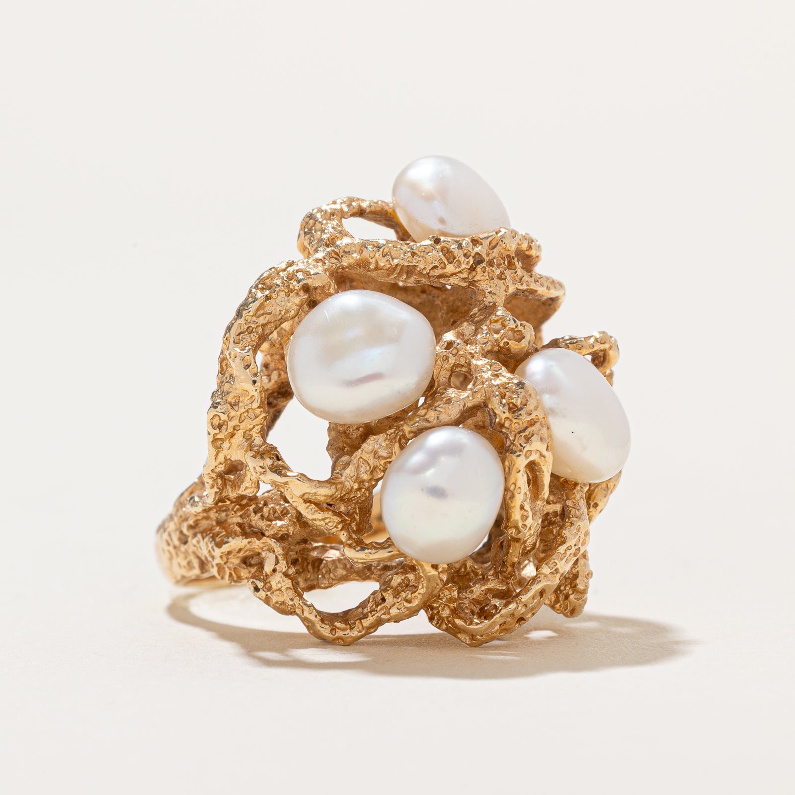 Scattered Pearl Textured Dome Ring - Size 7.5 | Elegant Statement Jewelry for Weddings, Parties & Special Occasions