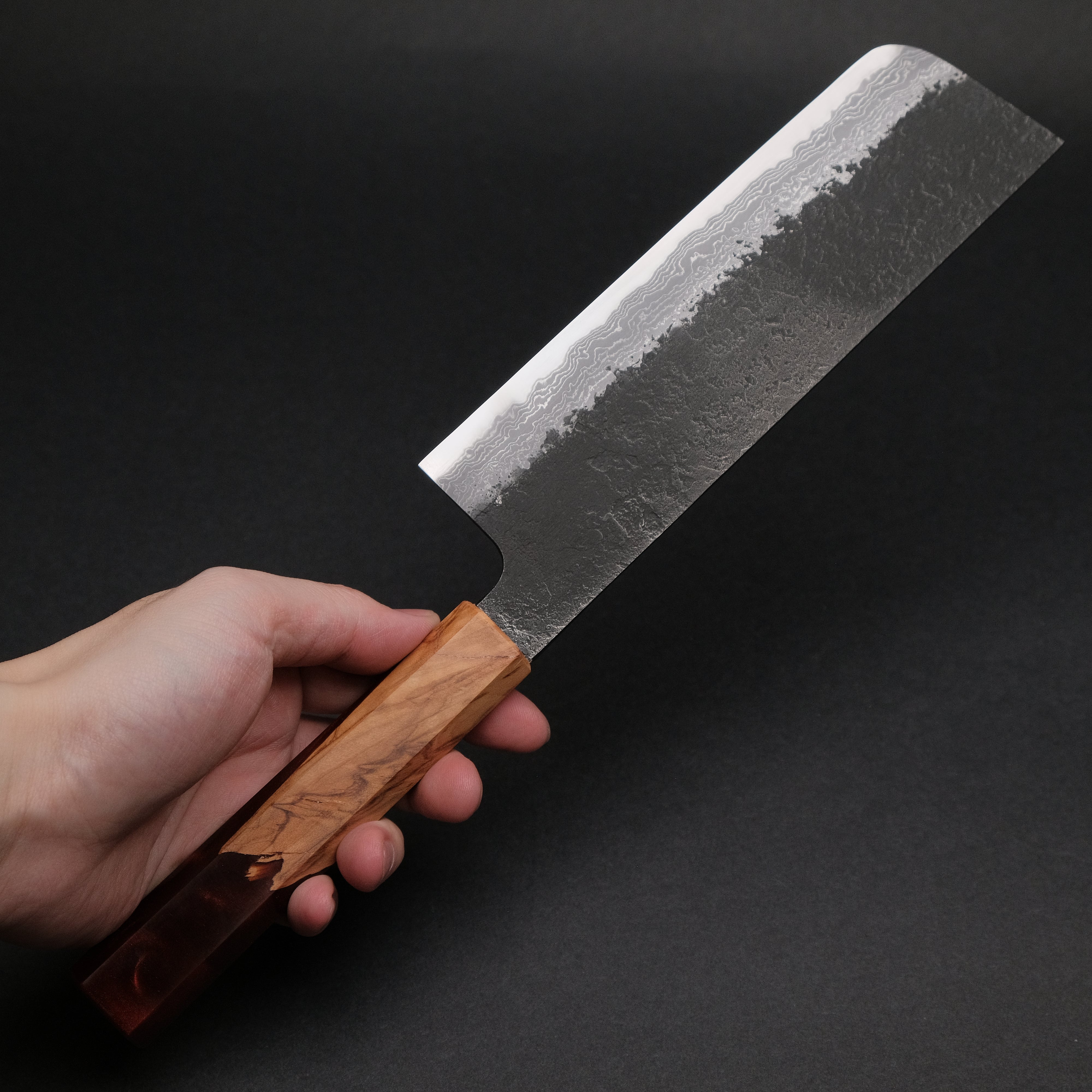 Premium Ajikataya White #2 Nashiji Damascus Nakiri Knife 180mm - Olive Wood & Resin Handle (#52) - Japanese Kitchen Knife for Professional Chefs & Home Cooking, Perfect for Slicing Vegetables, Herbs & Boneless Meat
