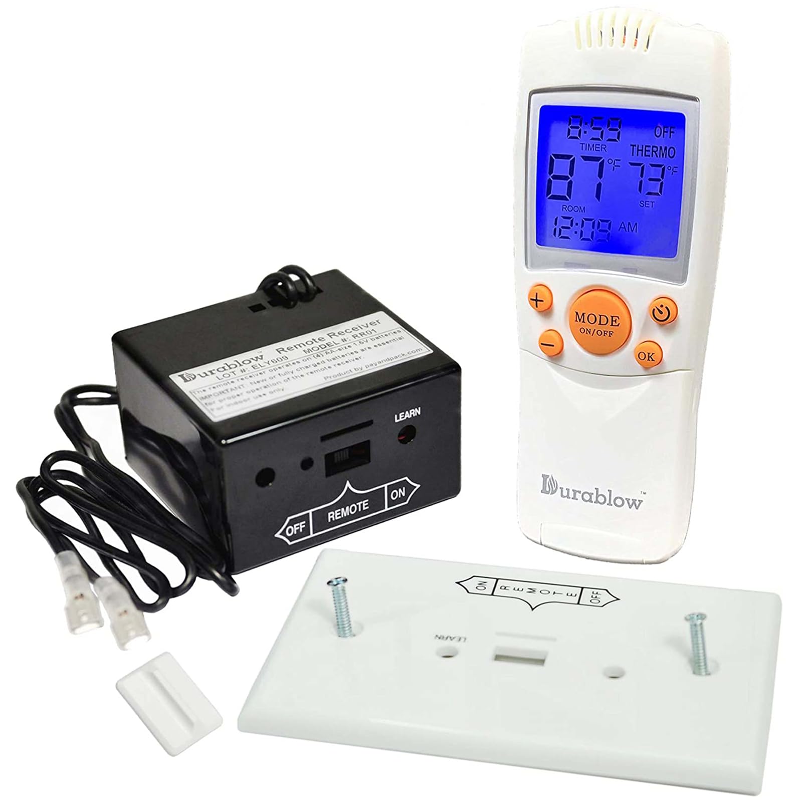 Durablow TR1004 Gas Fireplace Remote Control Kit with Thermostat, Timer & Backlit Transmitter – Compatible with Millivolt Valve & IPI Module (Replaces Wall Switch/Thermostat) – Perfect for Home Heating, Living Room Ambiance & Fireplace Safety