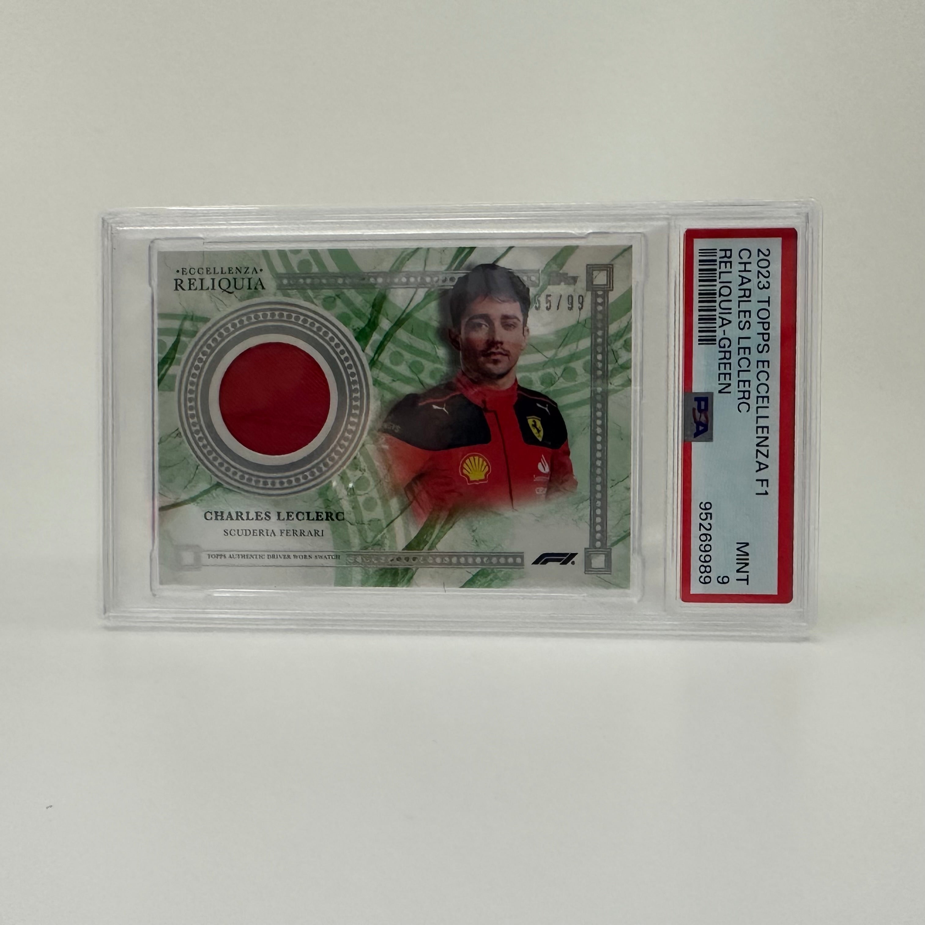 PSA 9 55/99 Charles Leclerc Green 2023 Topps Eccellenza Relic Auto Racing Card - Perfect for F1 Collectors & Sports Memorabilia Displays