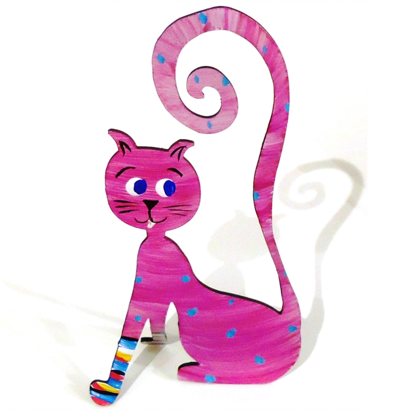 Polka Dot Pink Sitting Cat Photo Holder - Cute Desk Decor for Home, Office, or Gift Giving