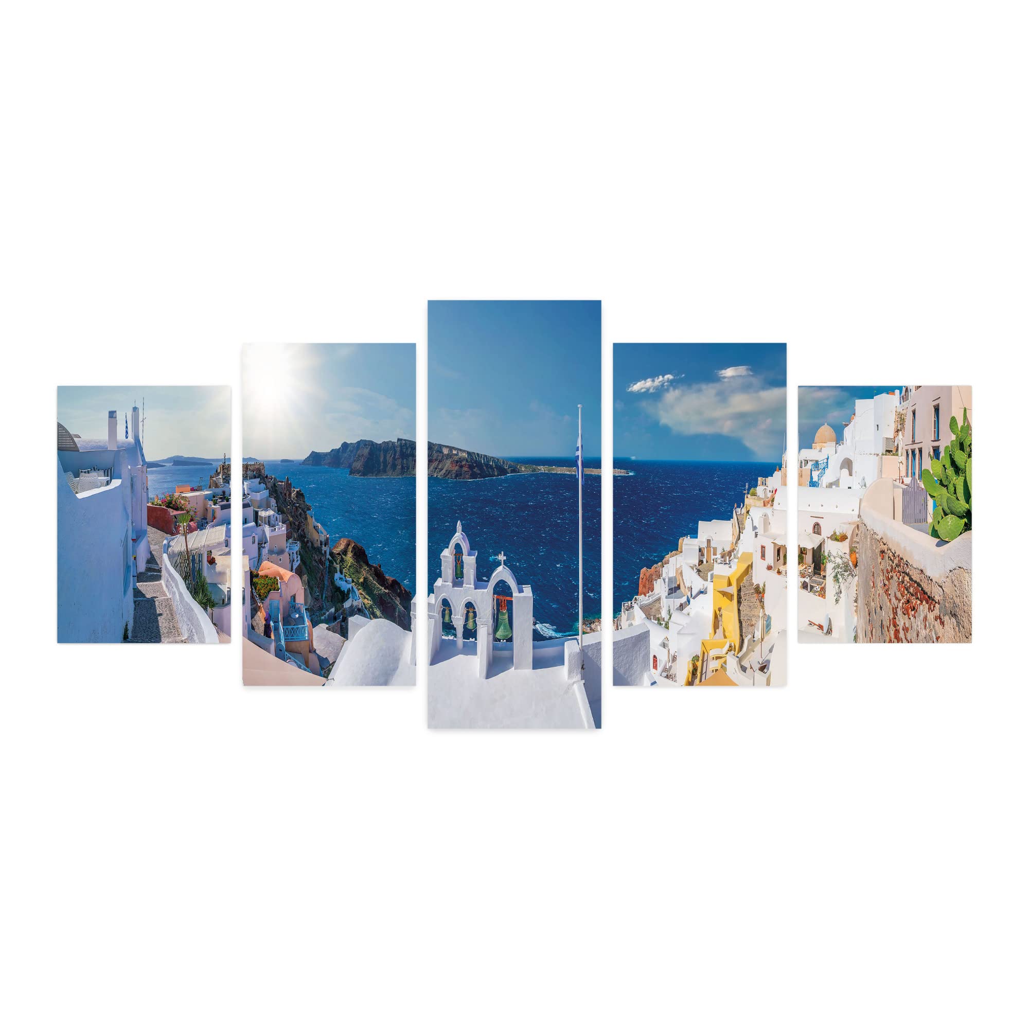 Ambesonne Cityscape 5-Panel Acrylic Glass Wall Art - Santorini Island Scenery with Sea & Iconic Buildings of Greece Oia Town - Modern Home Decor for Living Room, Bedroom, Dorm - 60