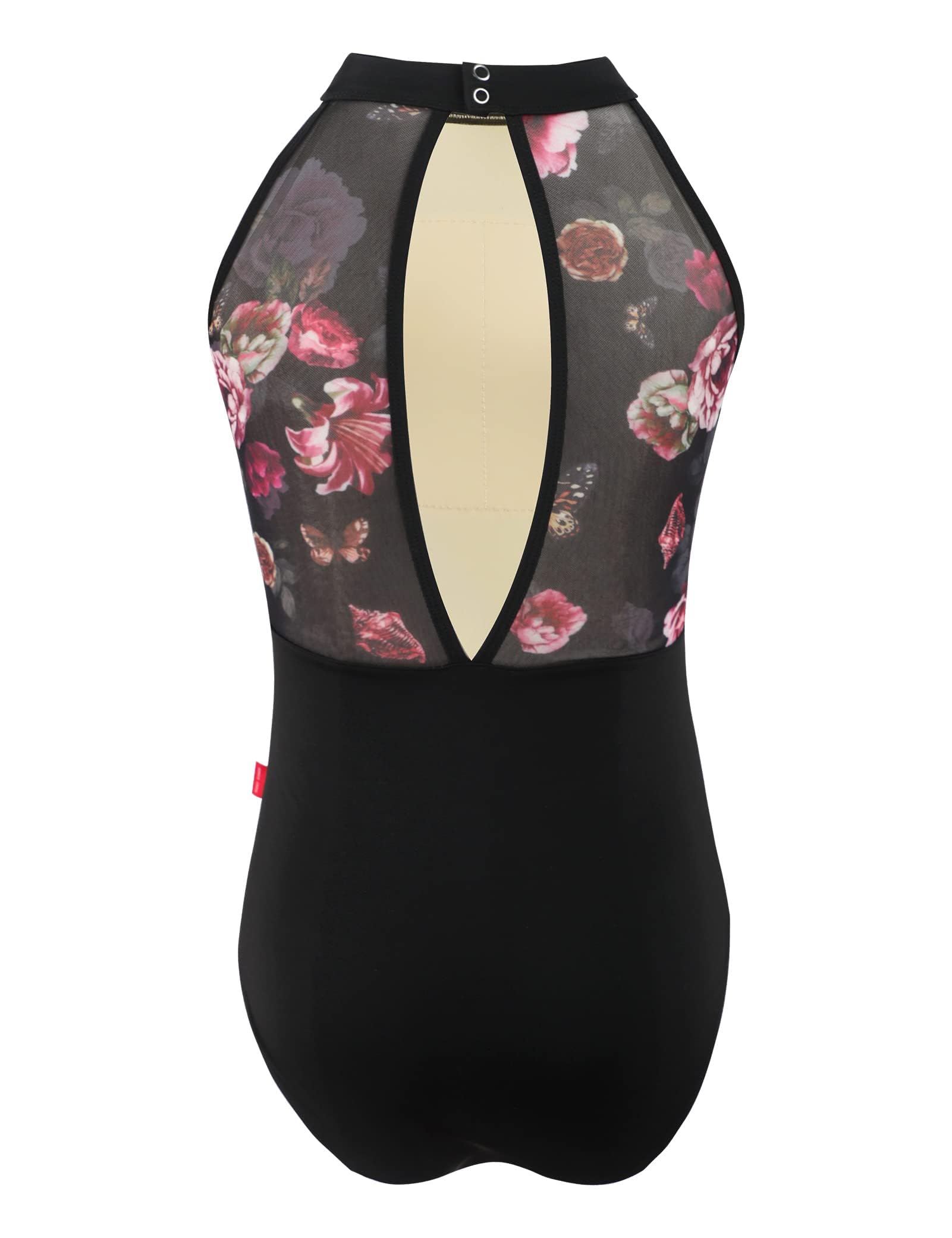 Daydance Black Floral Print Open Back Leotard for Women - Ballet & Dance Wear - Perfect for Ballet Class, Performances, and Dance Practice