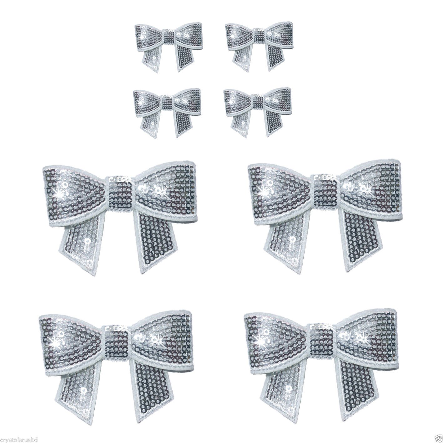 8PCS Silver Sequin Bow Embroidery Iron-On Patches for DIY T-Shirts, Jackets & Hats - Cute Fabric Applique for Clothing & Accessories (Perfect for Kids Outfits, Costumes & Craft Projects)