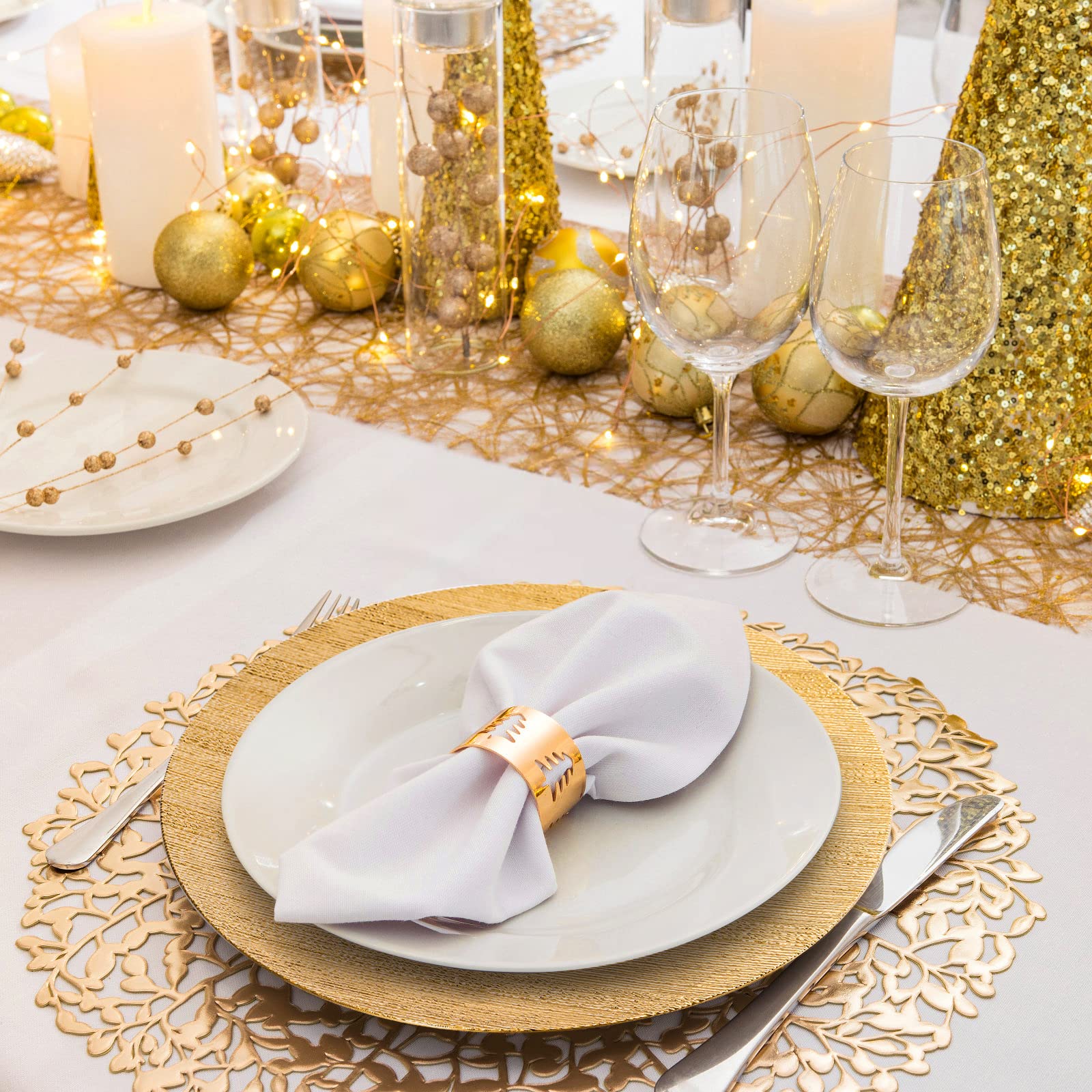 12 Pack Gold Charger Plates - 13 Inch Round Plastic Dinner Plates with Shiny Foil Finish for Wedding, Easter Party & Holiday Table Decor - Elegant Serving Trays for Formal Dining & Special Occasions