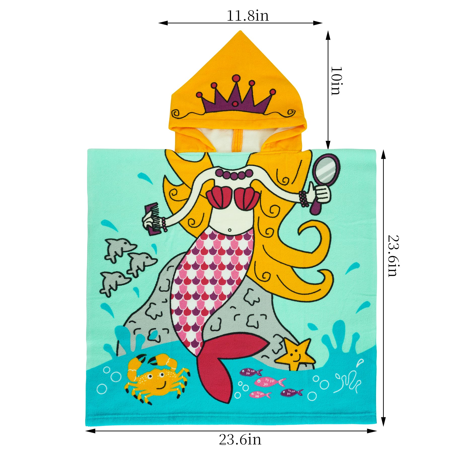 Yolyoo Kids Hooded Beach Towel - Soft Microfiber Swim Cover Up Cape for Boys & Girls (47x24 Inch) - Shark, Astronaut, Mermaid Themes - Perfect for Pool, Beach & Summer Activities