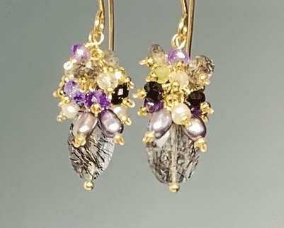 Black Rutilated Quartz Tanzanite Peridot Amethyst Cluster Earrings – Elegant Gemstone Jewelry for Women – Perfect for Parties, Weddings & Special Occasions