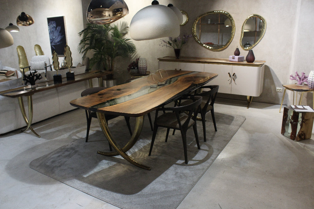 Luxury Epoxy Resin Dining Table with Ivory Shaped Legs - Modern Home Decor for Living Room, Dining Room & Office