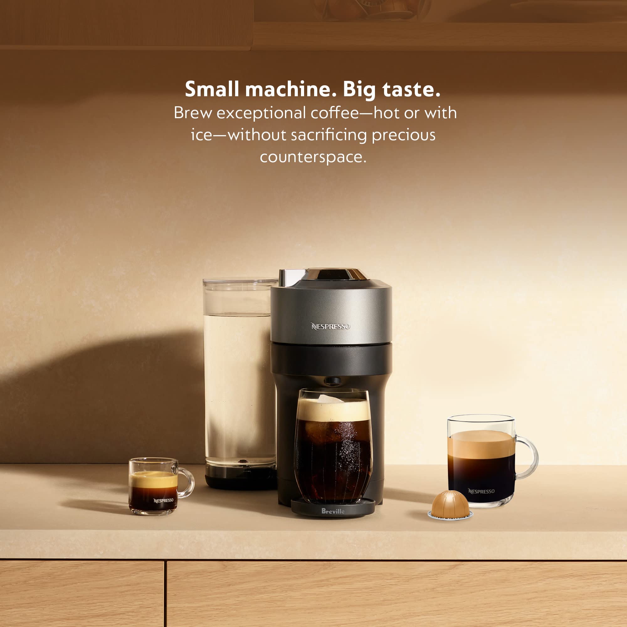 Nespresso Vertuo Pop+ Deluxe Coffee and Espresso Maker by Breville with Milk Frother, Titanium - Premium Single-Serve Coffee Machine for Home & Office Use
