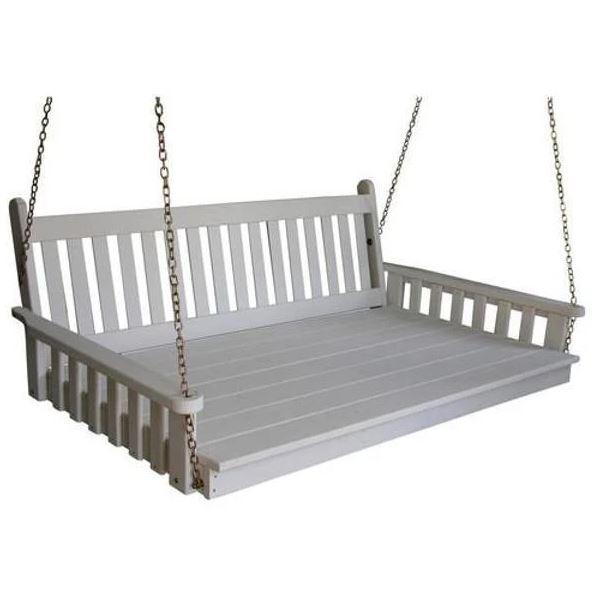 A & L Furniture Yellow Pine Traditional English Swing Bed - Outdoor Porch Swing for Relaxing in Garden, Patio or Backyard