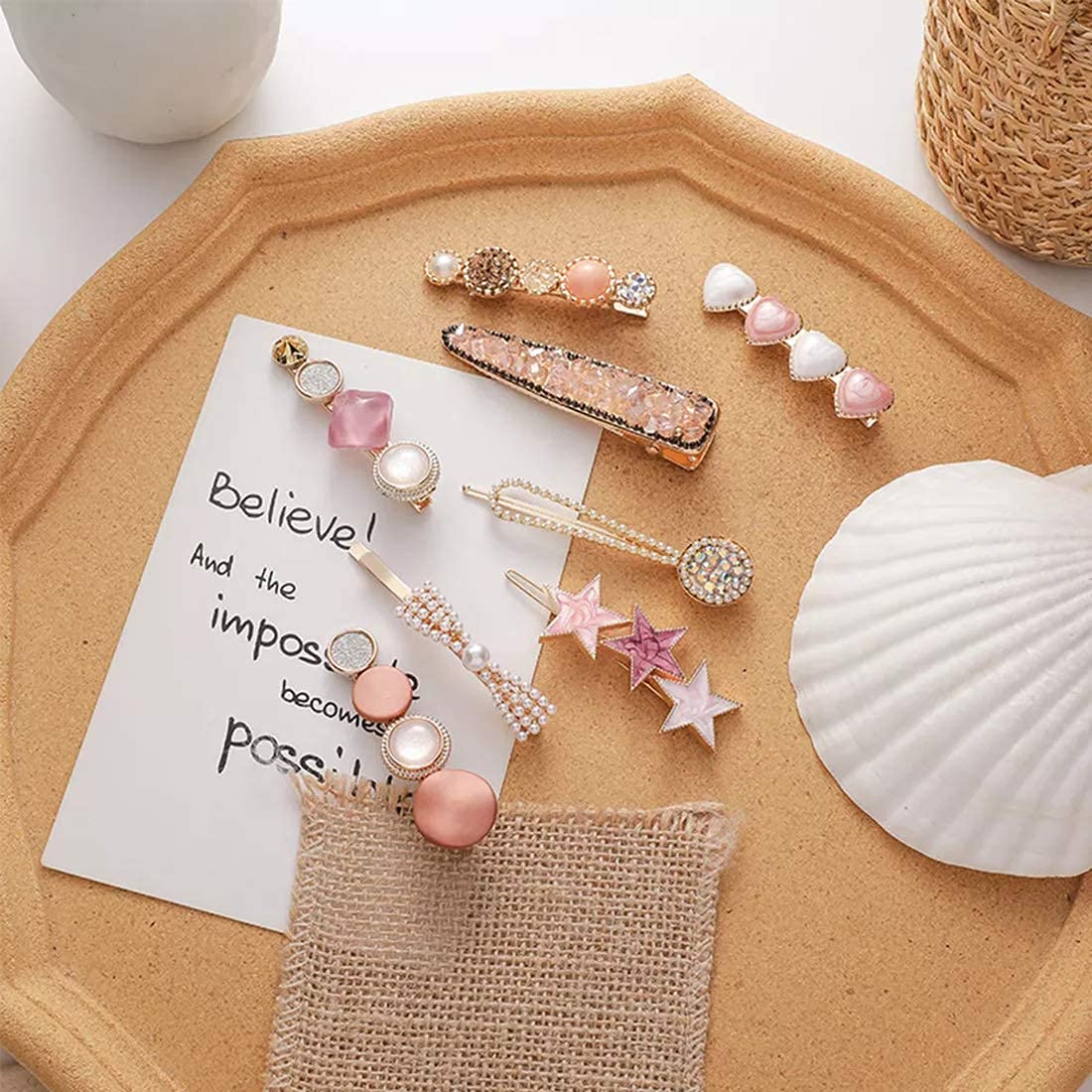 Rubela Korean Hair Clips with Pearls - 8pcs Set for Women & Girls - Elegant Hair Accessories for Weddings, Parties & Daily Styling