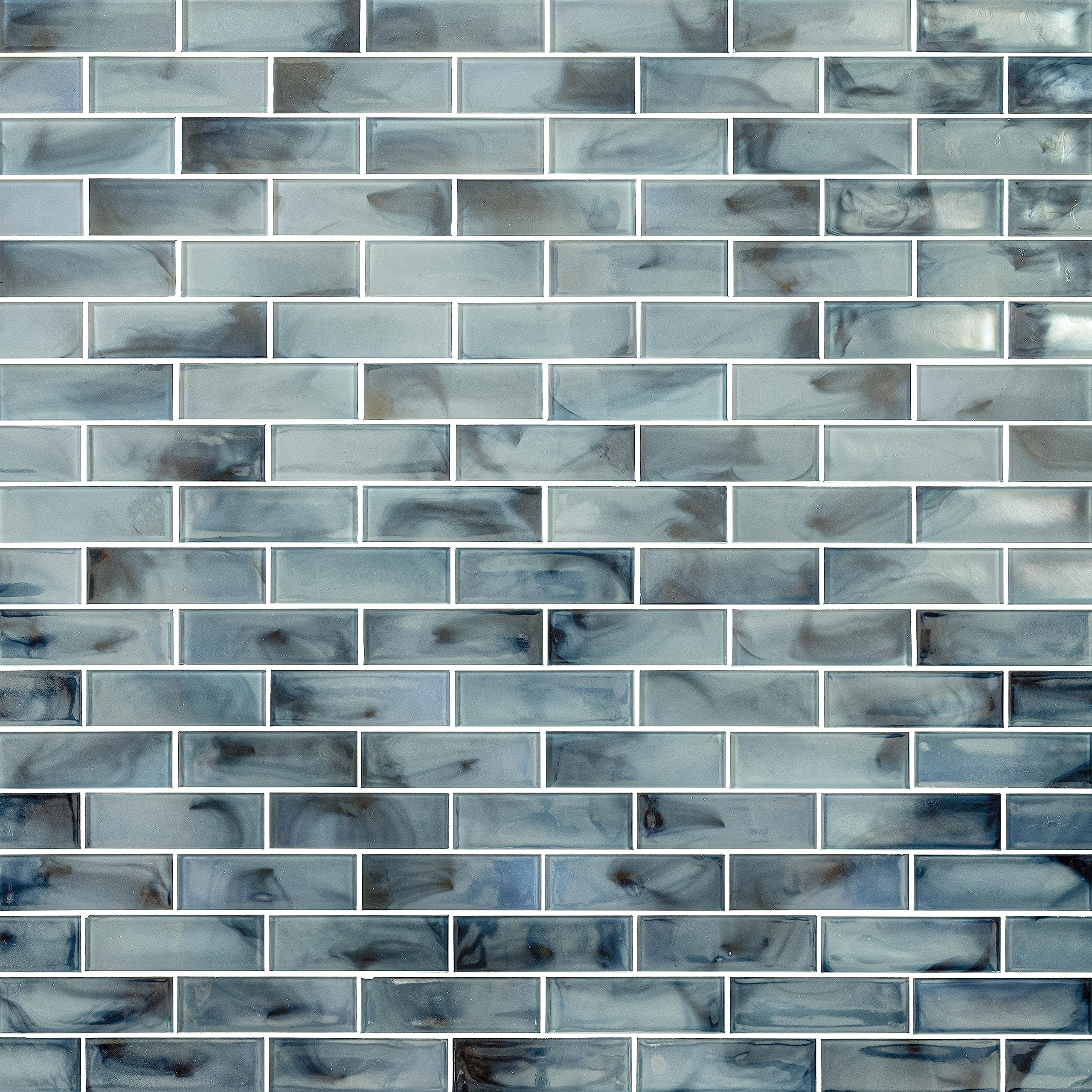 MSI Blue Shimmer 11.75x11.75 Inch Glass Subway Tile - Premium Kitchen Backsplash, Bathroom Wall & Shower Tile (2x6 Inch) - Perfect for Modern Home Renovation, Coastal Decor & Spa-Inspired Bathrooms
