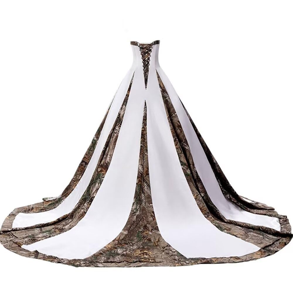ZVOCY Women's Camouflage Wedding Dress - Satin Camo Long Formal Gown for Bride in White | Perfect for Outdoor, Military-Themed, and Unique Wedding Ceremonies