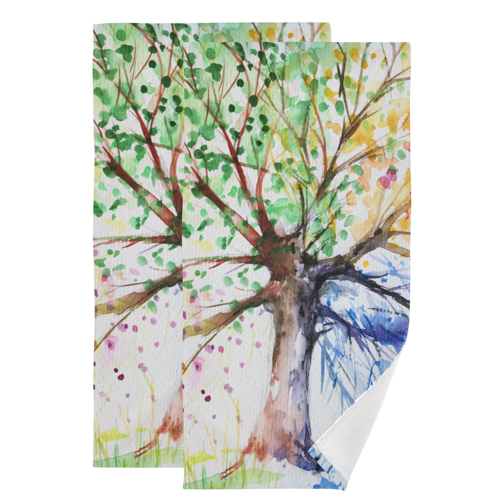 KFBE Color Trees Bath Towels Set of 2 - Ultra Soft Absorbent Washcloths & Hand Towels for Bathroom, Kitchen, Beach & Shower - Perfect for Spa Days, Poolside Lounging & Coastal Home Decor (20843880)