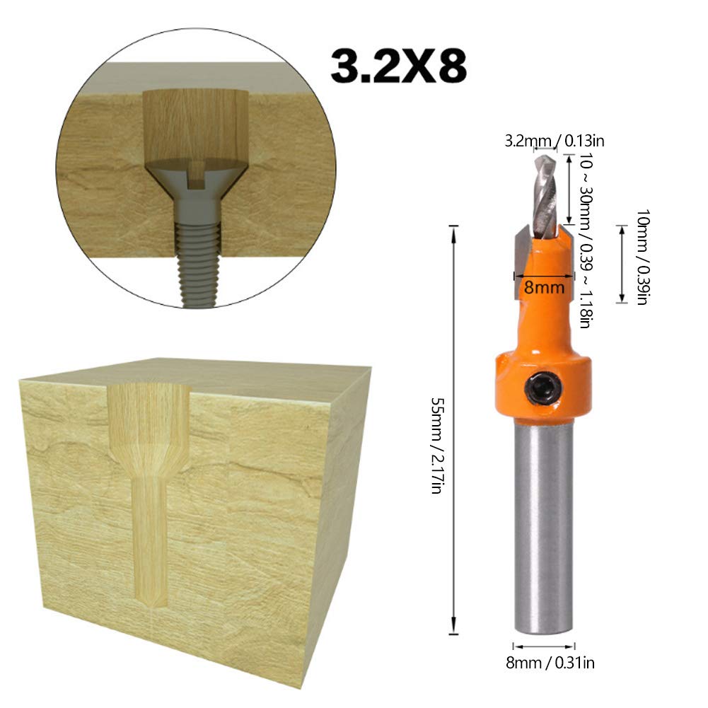 5-Piece Countersink Drill Bit Set - High-Speed Steel Wood Hole Drill Bits with Hex Key Wrenches for Woodworking, Carpentry & DIY Projects | Perfect for Furniture Making, Cabinet Installation & Home Renovation