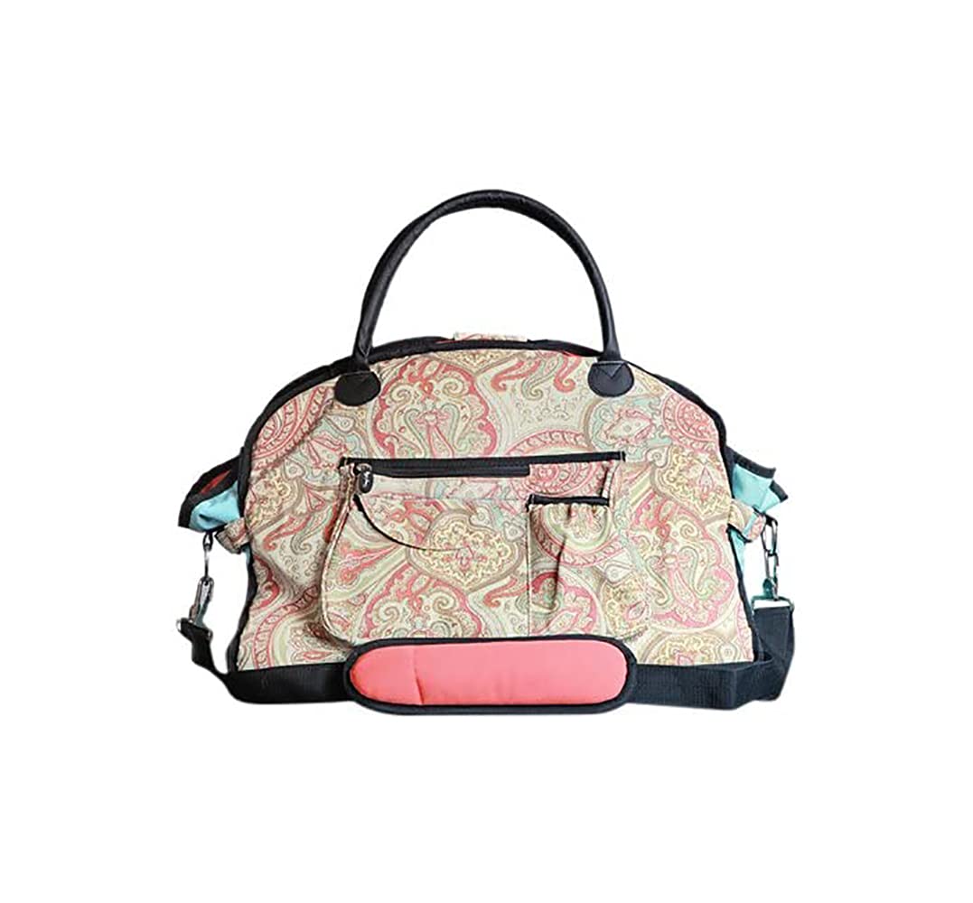 Stylish Sassy Caddy Women's Groovy Fitness Tote Bag - Coral, Light Blue & Taupe Colors | Perfect for Gym, Yoga, Beach & Travel Accessories