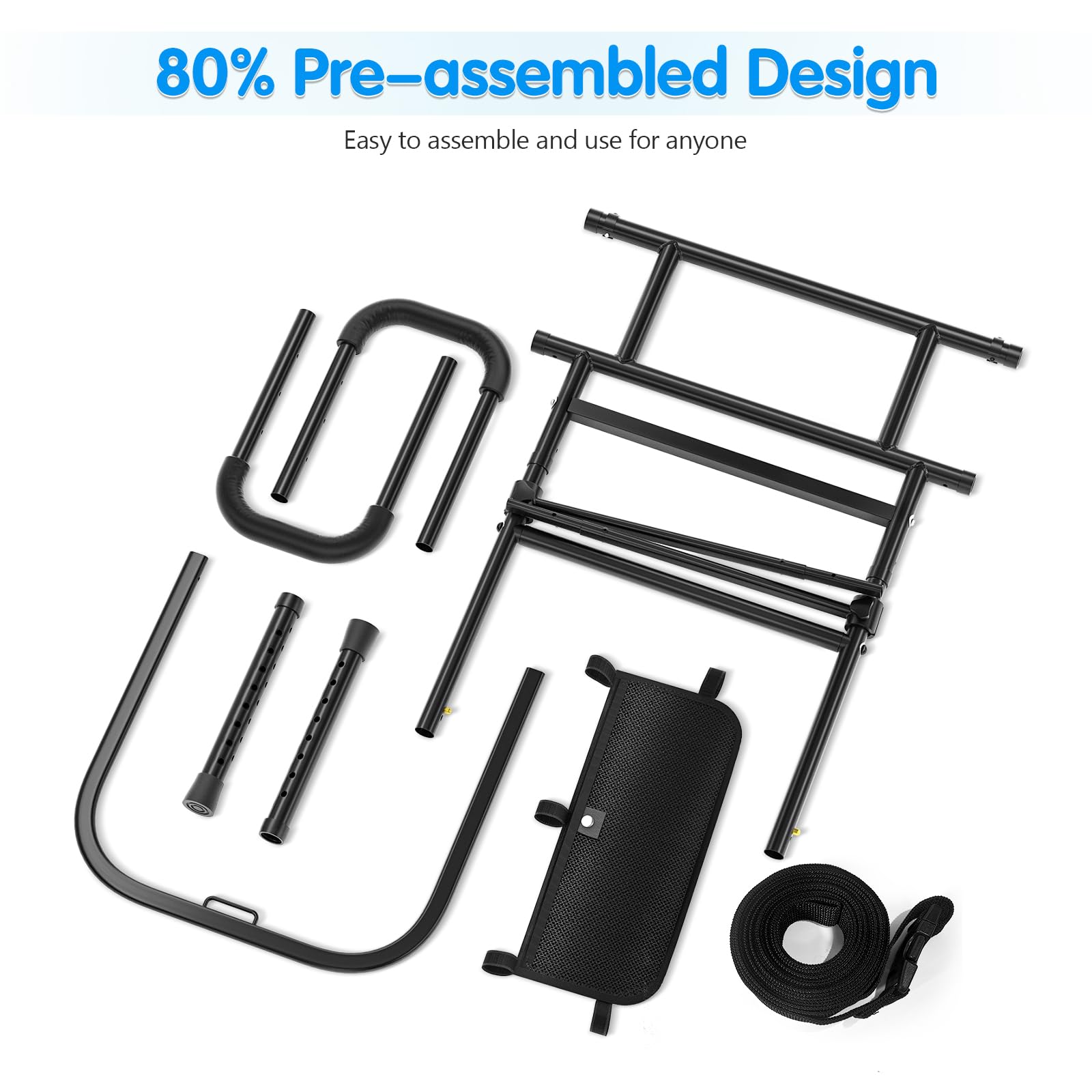 FORTEMOTUS Heavy Duty Bed Rails for Elderly Adults - Foldable Safety Bed Assist Rails with Extendable Guard Rails, Adjustable Height, Storage Pocket & Safety Belt (Supports 450lbs) - Ideal for Senior Home Care & Fall Prevention