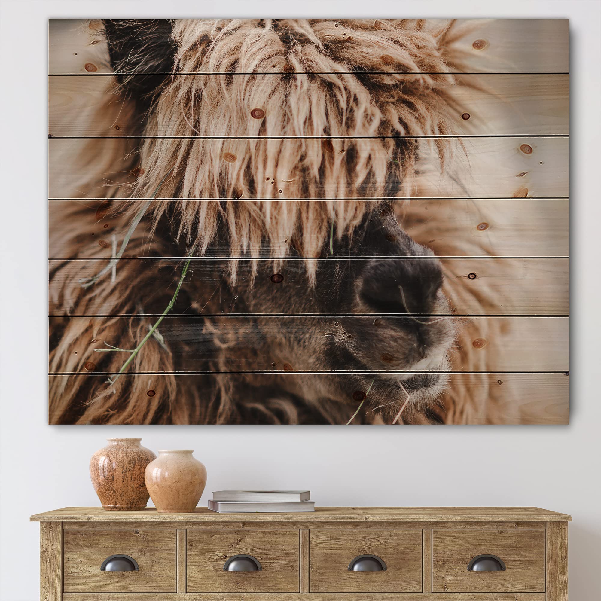Fluffy Curly Alpaca Wood Wall Art - Farmhouse Animal Decor Printed on Natural Pine Wood - Large Rustic Wall Panels for Living Room, Bedroom & Nursery Decor