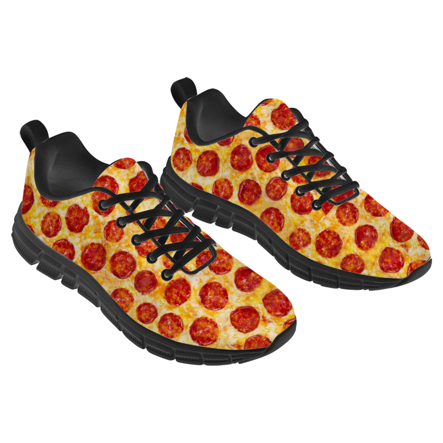 Pizza Sneakers for Women & Men - Fast Food Pepperoni Pizza Tennis Shoes - Vegan Running Walking Shoes - Gift for Pizza Lovers (Men's Size 3.5, Women's Size 5.5) - Perfect for Casual Wear, Gym, and Pizza-Themed Parties