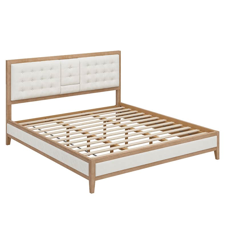 Sabina Upholstered Platform Bed with Adjustable Headboard - Solid Wood Frame Queen Size Bed - Perfect for Modern Bedroom, Guest Room & Master Suite