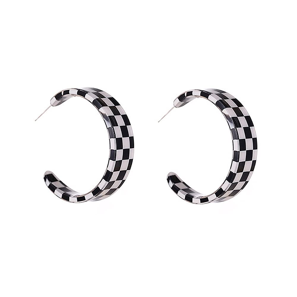 Stylish Acrylic Checkered Hoop Earrings for Women - Colorful Resin Plaid Tortoise Shell C-Shaped Chunky Y2K Fashion Jewelry | Perfect for Parties, Festivals & Everyday Wear