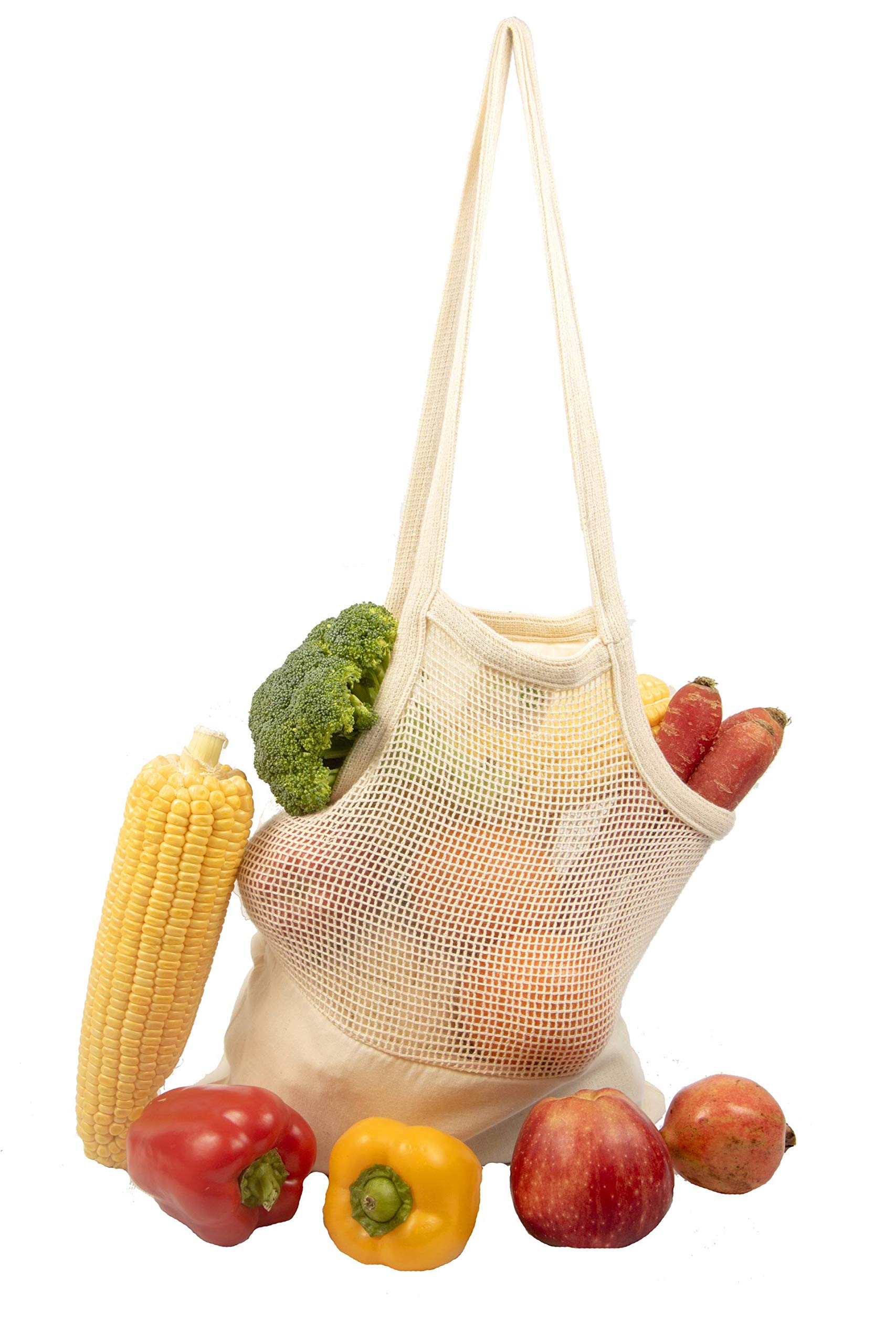 Organic Cotton Mesh Grocery Bags - Reusable Eco-Friendly Shopping Totes with Reinforced Bottom for Farmers Market, Mushroom Foraging & French Market (Set of 3) - Perfect for Grocery Shopping, Beach Trips & Picnics