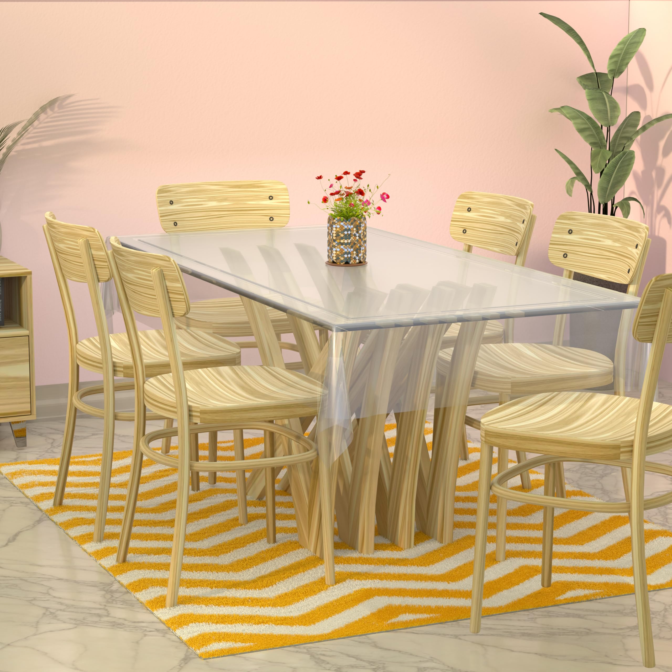 Kuber Industries 90x60 Inch Clear PVC Tablecloth - Waterproof Dining Table Cover for 6-Person Table | Indoor/Outdoor Use for Parties, Picnics & Daily Protection (Transparent)