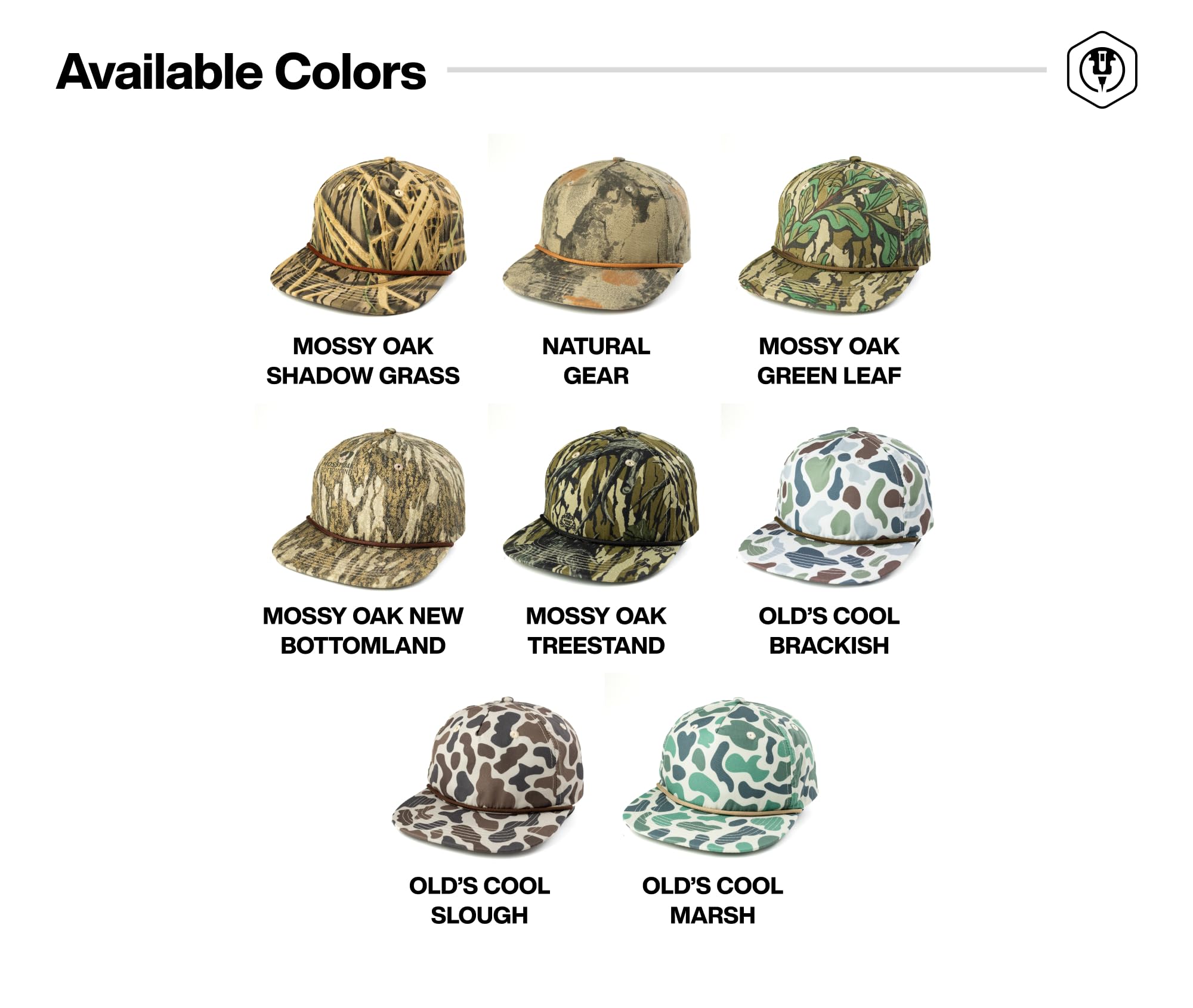 Custom Engravable Leather Patch Goat Rope Hats - Personalized Business Logo or Image Embroidery - Mossy Oak New Bottomland Camo Design - Perfect for Outdoor Adventures, Hunting, and Brand Promotion
