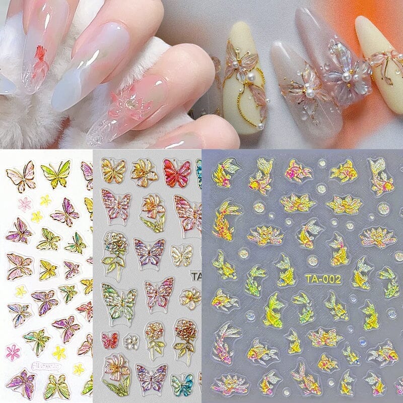 5D Multicolor Lotus Fish Nail Stickers - Waterproof DIY Nail Art Decals for Women & Girls - Perfect for Parties, Weddings, and Special Occasions