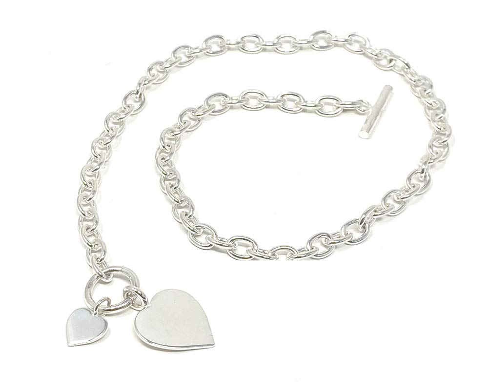 925 Sterling Silver Double Heart Pendant Necklace for Women - 925 Hallmarked with T Bar Clasp - Elegant Gift for Valentine's Day, Anniversary or Birthday - Perfect for Romantic Occasions & Everyday Wear