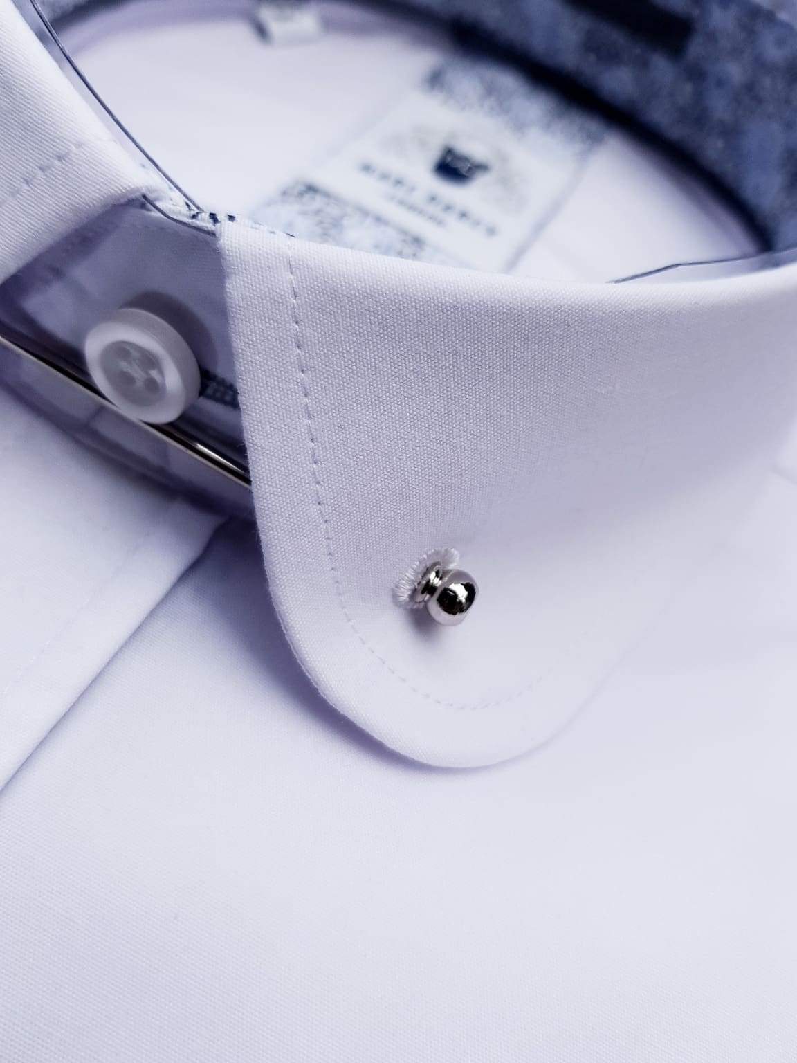 Marc Darcy Benson White Penny Collar Shirt with Collar Bar - Classic Formal Dress Shirt for Business, Wedding & Special Occasions