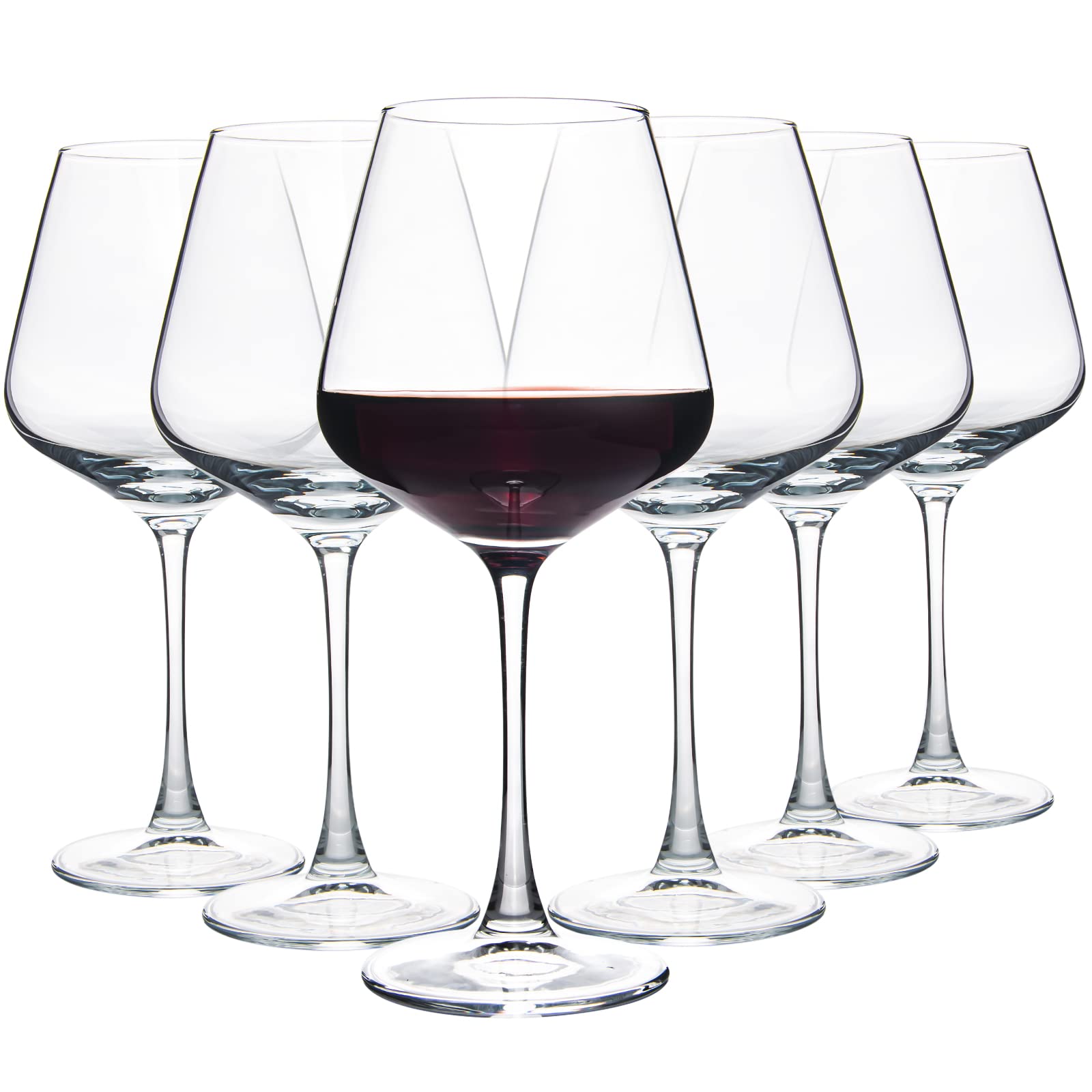 Premium 20oz Burgundy Wine Glasses Set of 6 - Crystal Clear Red Wine Glasses with Smooth Rim, Dishwasher Safe - Perfect for Dinner Parties, Wine Tasting & Home Entertaining